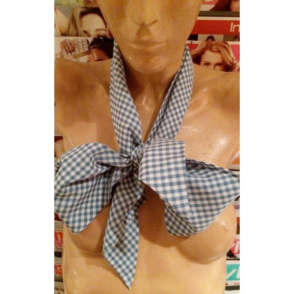 Vintage Blue & White Gingham Scarf Tie Neck Accessory - Picture 2 of 3